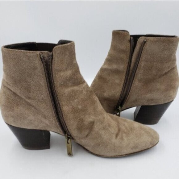 Aquatalia Tan Suede Ankle Boots Size 6.5 Side Zip Neutral - Picture 13 of 16